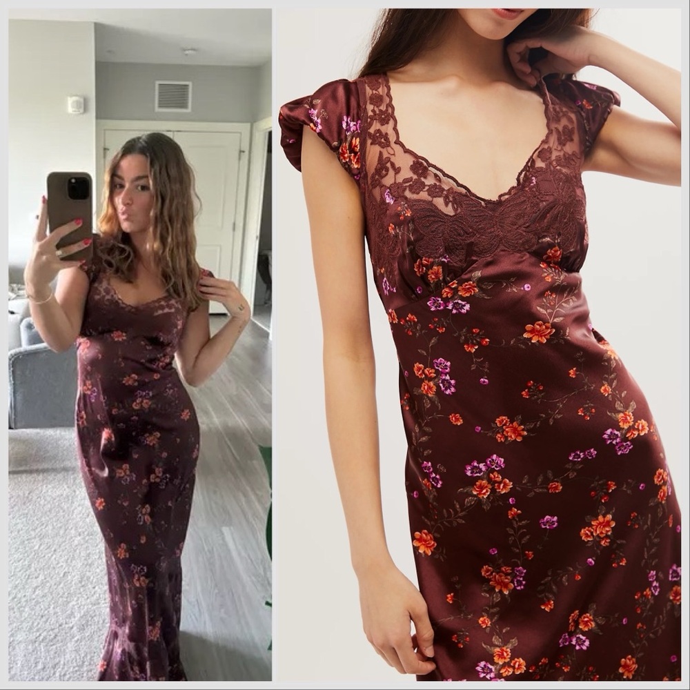 NWT Free People Butterfly Babe Cap-Sleeve Maxi Slip Dress sz XL - Picture 2 of 11